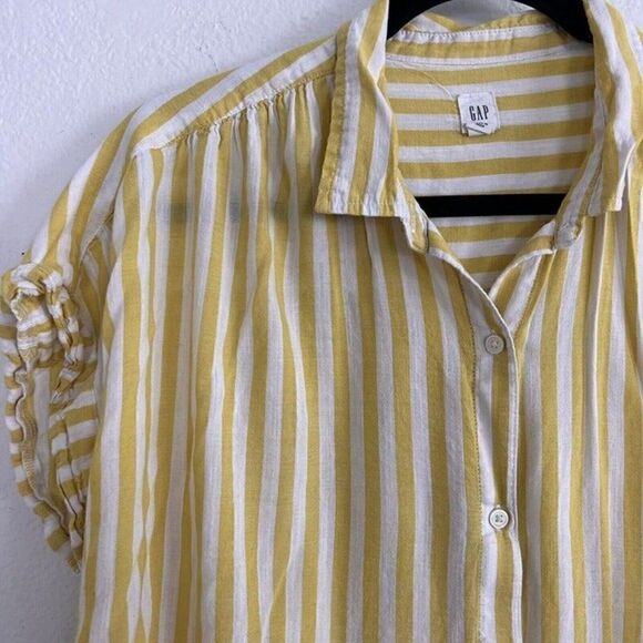 Gap Womens Yellow & White Striped Relaxed Boxy Button Front Shirt Size Large - Picture 3 of 10